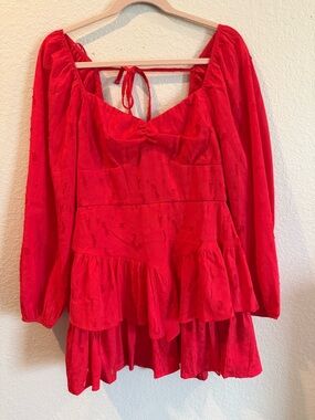 Francesca's Collections Red Long-Sleeve Tiered Babydoll Dress